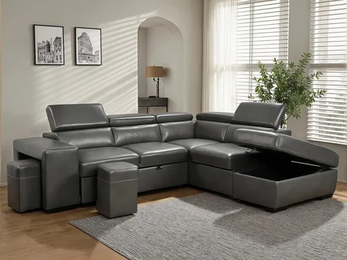 Miniatura 14 de THSUPER Sofá Seccional Reclinable de Cuero de 103 pulgadas en Forma de L con Cama Extraíble y Otomana de Almacenamiento, Sofás Convertibles