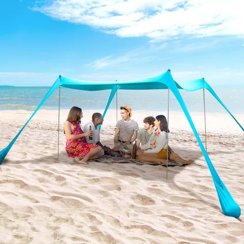 Miniatura 2 de Tienda de campaña familiar para playa, toldo para el sol, tienda de campaña grande desplegable para la playa, estabilidad, 4 postes con bolsa