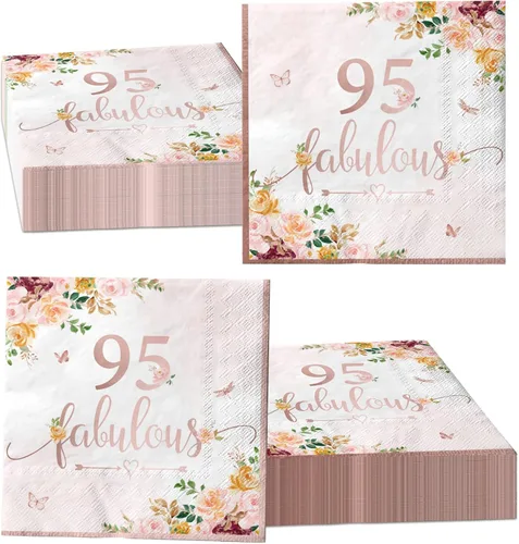 Miniatura 9 de Decoraciones de cumpleaños número 70 para mujer, 40 servilletas de papel falulous de color oro rosa, suministros de fiesta de cumpleaños
