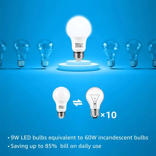 Miniatura 7 de TORCHSTAR Bombillas LED A19 equivalente a 60 W, certificación UL, luz diurna de 5000 K, regulable, 9 W, 800 lm, sin parpadeo, bombilla LED de base