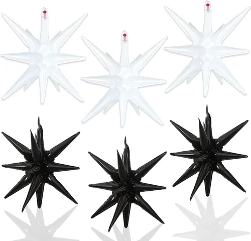 Miniatura 10 de 6 Globos de Papel de Aluminio con Forma de Estrella Negra de Una Pieza, Globo de Estrella de 14 Puntas 4D Cono Starburst de Mylar de 22 Pulgadas