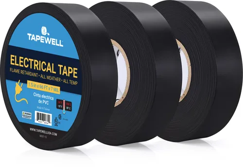 Miniatura 11 de TAPEWELL Cinta eléctrica de vinilo negra, grado profesional, 3/4 pulgadas x 66 pies, paquete de 10