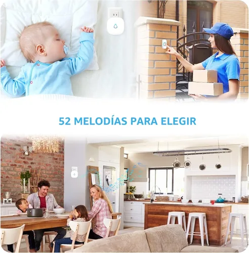 Miniatura 4 de SECRUI Timbre inalámbrico, fácil instalación, impermeable, volumen ajustable, 58 melodías, LED colorido, rango de 1000 pies, M520+F55, blanco