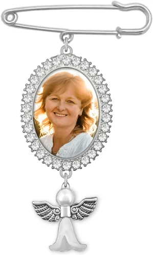 Encanto de foto simple para ramo de boda, recuerdo conmemorativo con diamantes de imitación, pin de boutonniere, regalo conmemorativo para madre de