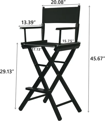 Miniatura 3 de Tall Directors - Silla plegable de 46 pulgadas, silla de maquillaje negra para artistas de maquillaje, capacidad de 250 libras, madera dura maciza