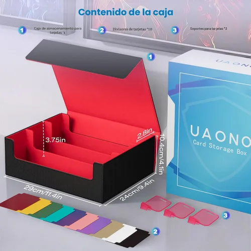 Miniatura 7 de UAONO Caja de almacenamiento para tarjetas coleccionables, capacidad para 1800 tarjetas con 10 divisores y 3 tapones, cierre magnético, funda