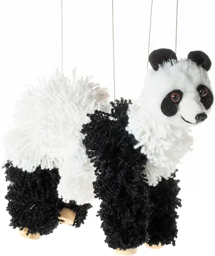 Artisan Owl Marioneta Panda Bear - Cuerpo de hilo suave con patas de madera, cuerdas desmontables para representaciones teatrales y exhibición
