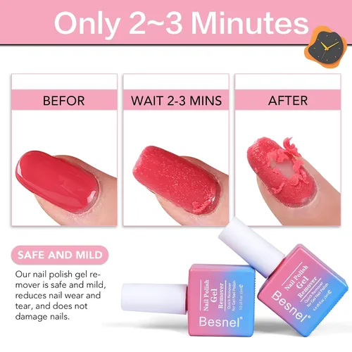 Miniatura 3 de Removedor de esmalte de uñas de gel, paquete de 3 unidades, removedor de esmalte de gel profesional, no irritante, rápido y fácil, kit