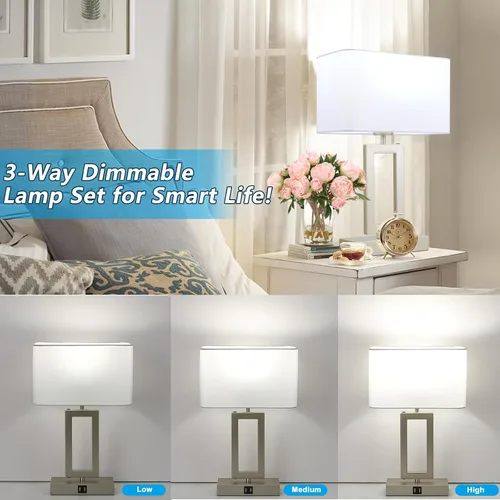 Miniatura 2 de BrightWe Juego de 2 lámparas de mesa para dormitorio, lámparas de mesa de control táctil con 2 puertos USB, lámparas de mesita de noche regulables