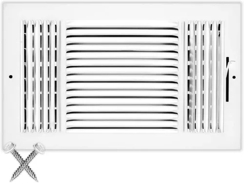 Miniatura 24 de Rejilla de suministro de aire de 3 vías de 10 pulgadas x 6 pulgadas - Tapa de ventilación y difusor - Cara plana estampada - Blanco.