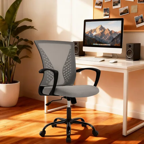 Miniatura 2 de PayLessHere Silla de oficina, silla de computadora, ergonómica, ajustable, malla ejecutiva, respaldo medio con ruedas giratorias de 360 grados, Gris