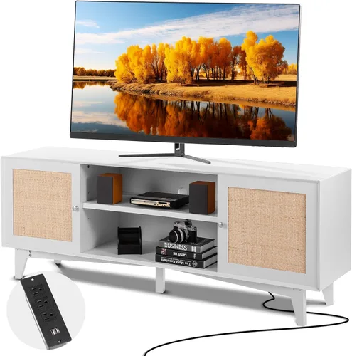 Miniatura 16 de VEVOR Soporte de TV de 52 pulgadas con soporte para televisores de hasta 75 pulgadas, centro de entretenimiento con toma de corriente y luces LED