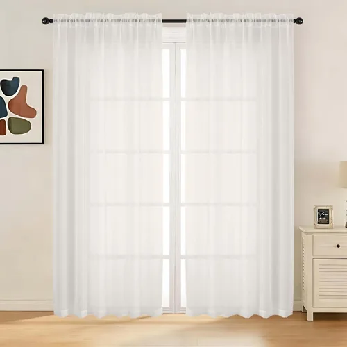 Miniatura 77 de LIVEKID Cortinas traslúcidas negras de cocina de 36 pulgadas de largo, cortinas cortas filtrantes de luz, 2 paneles de gasa aireada, texturizadas