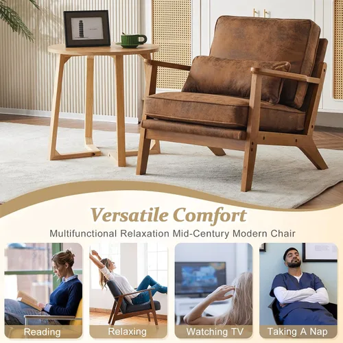 Miniatura 7 de VINGLI Juego de 2 sillas decorativas de madera maciza con reposabrazos anchos, sillas modernas tapizadas de mediados de siglo con almohada, silla