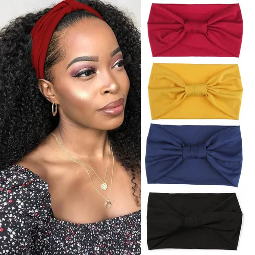 Miniatura 8 de Xtrend Paquete de 4 bandas anchas para el cabello para mujer, bandanas negras de moda, estilo bohemio, bandas gruesas para el cabello, grandes