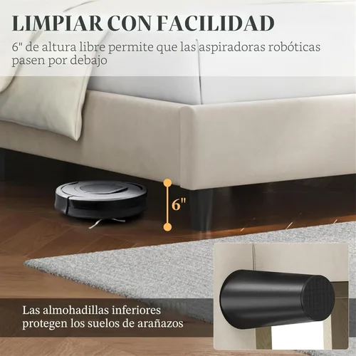 Miniatura 5 de Yaheetech Base de cama tamaño Queen con plataforma tapizada con lados en forma de ala/Soporte de tablas de madera/Cabecera tapizada con lados