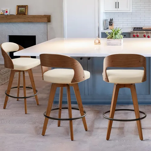 Miniatura 26 de MEKLIBA Juego de 2 taburetes de bar de altura de mostrador para isla de cocina, silla de bar tapizada moderna de 26.8 pulgadas, taburetes giratorios