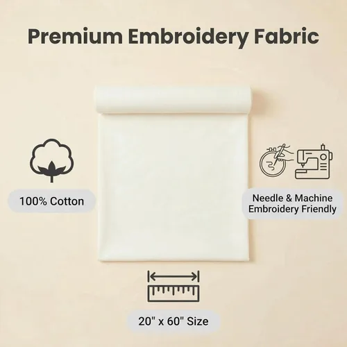 Miniatura 5 de iNee 100% Tela de Algodón para Bordado, Tela de Bordado de Algodón, 20 por 60 Pulgadas, Crema