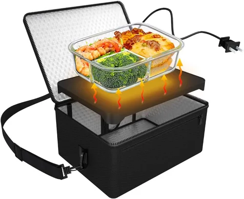 Horno portátil, calentador de alimentos portátil de 110V, horno portátil personal, mini lonchera eléctrica calentada para recalentar y cocinar Negro