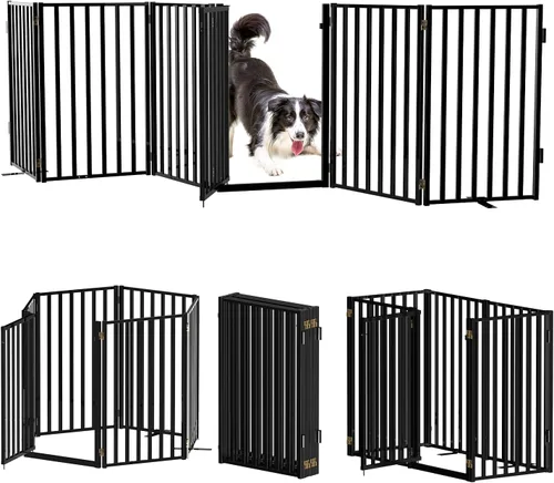 Miniatura 10 de Puertas independientes de metal con puerta, vallas para perros de 32 pulgadas de altura para interiores y exteriores, puertas plegables extra anchas