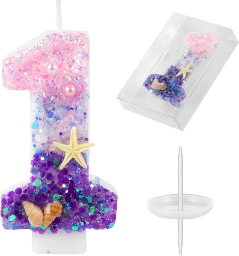 Miniatura 10 de AKURIEEY Vela de Sirena de 7º Cumpleaños Rosa Azul Números 7 Vela para Niñas Decoración de Pastel Decoraciones de Cupcakes Decoración de Fiesta