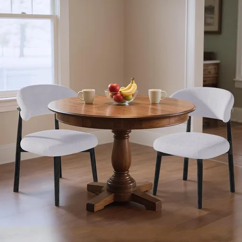 Miniatura 19 de Juego de 2 sillas de comedor estilo granja, sillas de cocina tapizadas de tela moderna de mediados de siglo, sillas de comedor de madera