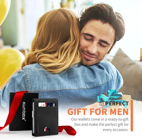 Miniatura 32 de RUNBOX - Carteras delgadas para hombre, cartera de piel con pinza para el dinero, cartera de bolsillo frontal con bloqueo RFID, tarjetero