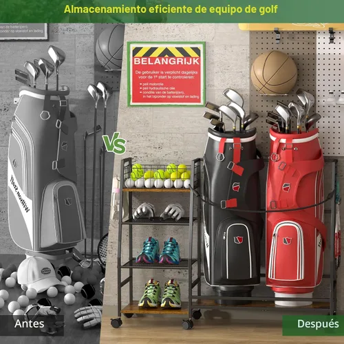 Miniatura 3 de DAOUTIME Estante de almacenamiento para bolsas de golf para garaje con ruedas, organizador para bolsa de golf y accesorios de equipo, soporte