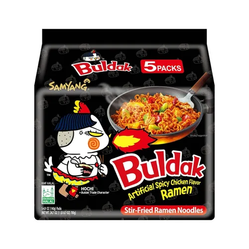 Samyang Buldak Ramen picante, ramen de pollo caliente, fideos instantáneos salteados coreanos, original, 1 bolsa con 5 unidades