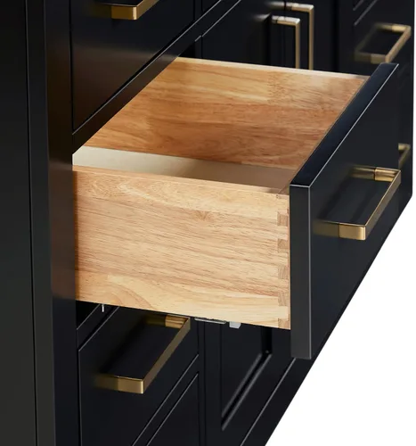 Miniatura 6 de DKB Isabella - Mueble de baño negro de 42 pulgadas con fregadero, lavabo rectangular, encimera de cuarzo blanco puro y protector contra salpicaduras