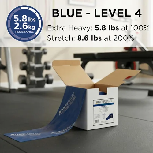Miniatura 3 de THERABAND Resistance Band, Gold, Max, 25-Yard Roll, Latex-Free, Elastic Band for Exercise, Physical Therapy, Yoga, Pilates, Stretching, Home Azul