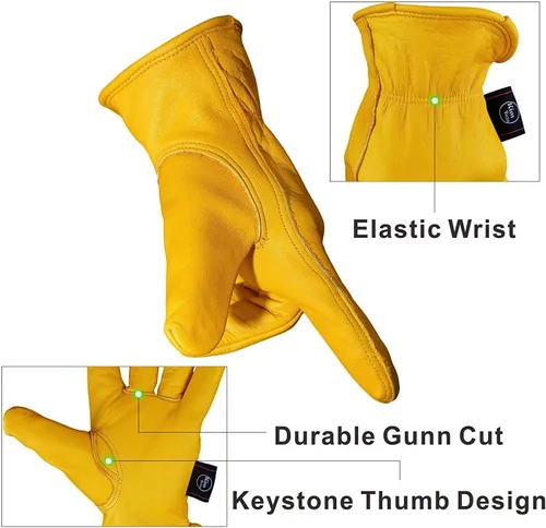 Miniatura 2 de Guantes de trabajo de cuero perfectos para jardinería, corte, construcción, motocicleta, hombres y mujeres, 1 par