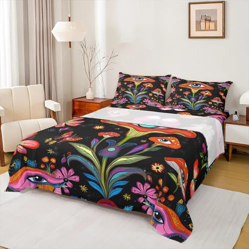 Miniatura 35 de Erosebridal Groovy Flower Sábanas de Cama Fiesta de los 70s Juegos de Sábanas Tamaño Individual Sábanas Florales Arcoíris Juegos de Sábanas y Fundas