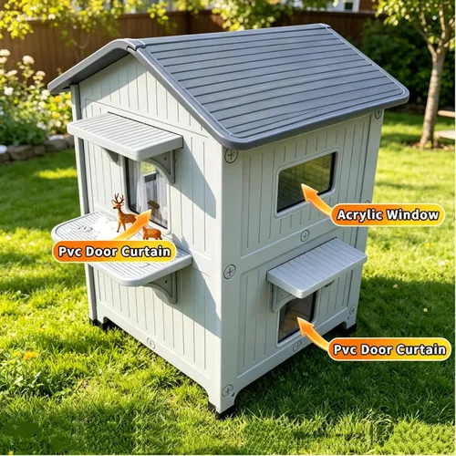 Miniatura 3 de Casa para gatos al aire libre, casas de 2 pisos al aire libre para gatos salvajes, refugio exterior de plástico, resistente a la intemperie