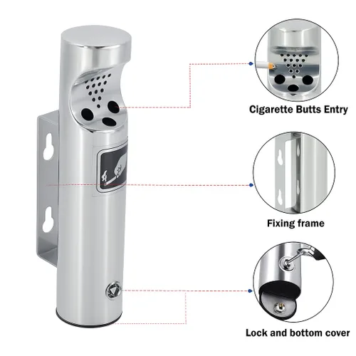 Miniatura 4 de Receptáculo de basura para exteriores montado en la pared, contenedor de basura exterior de acero inoxidable, contenedor de basura comercial