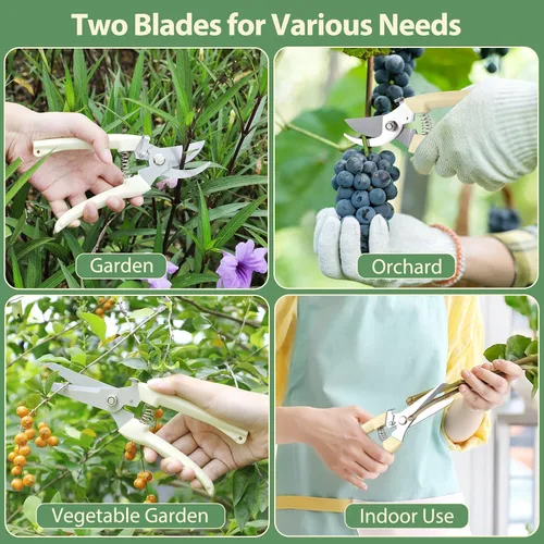 Miniatura 6 de Paquete de 4 tijeras de podar, tijeras de jardín de acero inoxidable, tijeras de jardinería de mango afilado, podadoras de jardín de hoja bypass