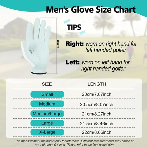 Miniatura 5 de Yamato Paquete de 3 guantes de golf para hombre, guantes duraderos de cuero blanco Cabretta para todo tipo de clima, para golfistas diestros