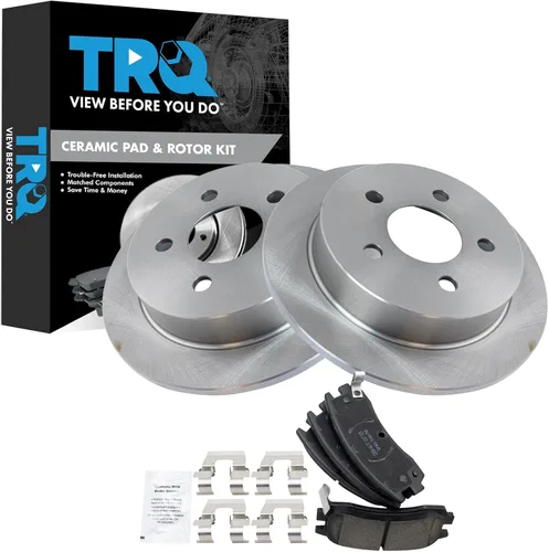 Miniatura 54 de TRQ Kit de rotor de freno trasero y pastillas de cerámica Posi premium compatible con camioneta Chevy GMC