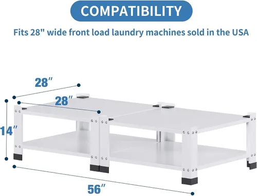 Miniatura 3 de Paquete de 2 pedestales para lavadora y secadora, pedestal de metal resistente con estante de almacenamiento, soporte de base de lavadora