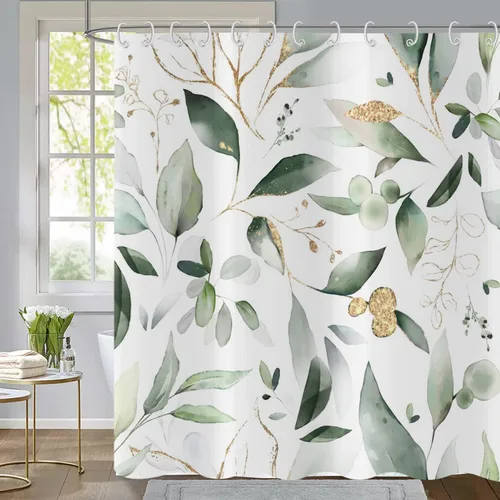 Miniatura 15 de Cortina de ducha de eucalipto, hojas verdes de acuarela en la parte superior con cortina de baño floral, decoración de baño para bañera, tela Hoja