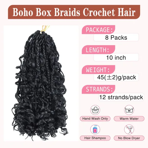 Miniatura 4 de Extensiones de cabello sintético de trenzas de ganchillo Goddess de 10 pulgadas para mujeres negras, 8 paquetes, 3 unidades, con rizos y rizos