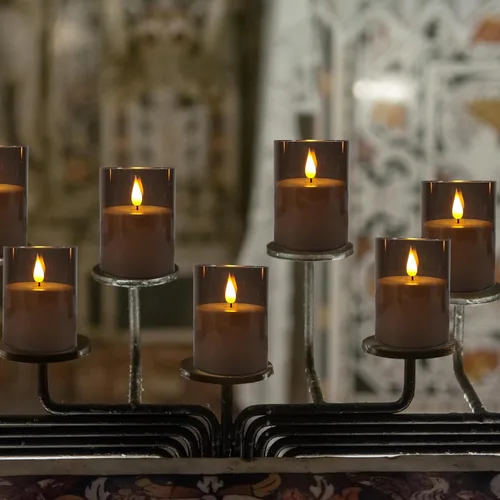 Miniatura 3 de NICEME Velas parpadeantes sin llama gris, velas LED acrílicas que funcionan con pilas, con control remoto y temporizador, velas sin llama