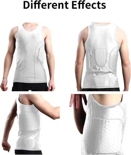 Miniatura 4 de Camiseta de fútbol acolchada para hombre con almohadillas, protector de costillas en el pecho, protección para el esternón, para béisbol y baloncesto