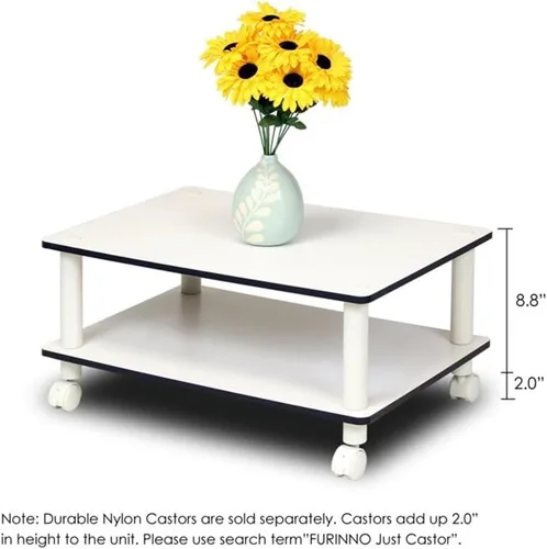 Miniatura 5 de Furinno 11172 Mesa de centro Just de 2 niveles sin herramientas, color blanco con tubo blanco