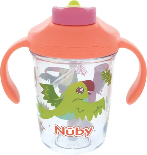Miniatura 12 de Nuby Taza multifunción 2 en 1 para niños pequeños con popote con peso de 360° y boquilla dura, 8 onzas, asas de fácil agarre y tapa abatible, más