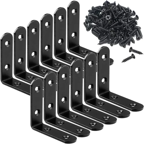 Miniatura 11 de 10 Abrazaderas de Esquina en L Negras de 4 Pulgadas de Acero Inoxidable Resistente, Soporte de Estante para Madera, Estantes, Soporte para Colgar