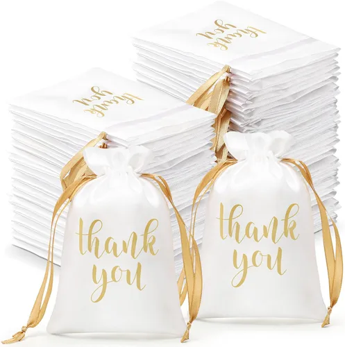 Roowest 100 bolsas de regalo de satén con cordón de agradecimiento para joyas, bolsas de dulces para bodas, despedidas de soltera, baby shower,