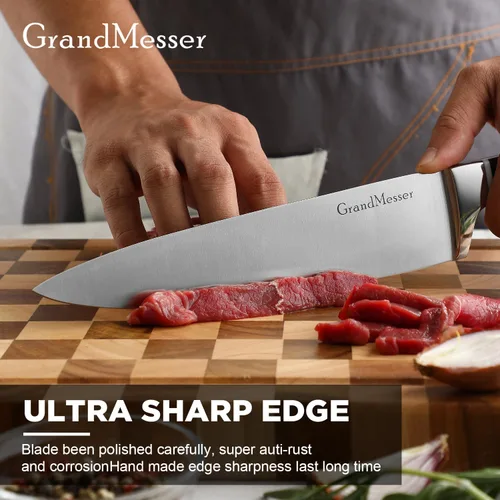 Miniatura 5 de Cuchillo de chef en acero japonés AUS-8, cuchillo de cocina profesional de 8 pulgadas, cuchillo de cocina ultra afilado con mango ergonómico