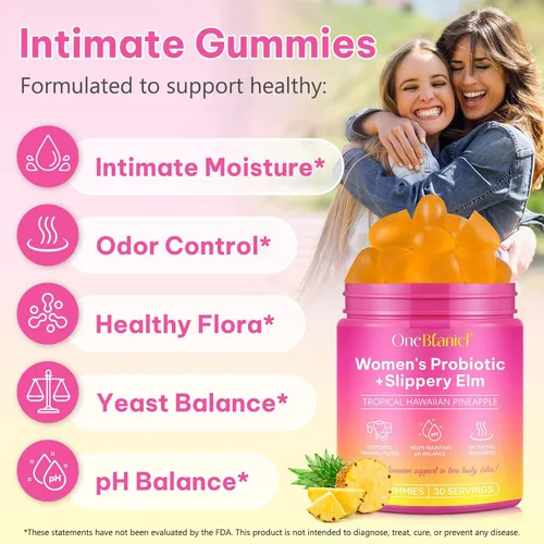 Miniatura 5 de Gomitas de probióticos femeninos, 2 unidades, probióticos vaginales para mujeres, gomitas con olmo resbaladizo, equilibrio femenino pH para un olor
