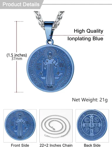 Miniatura 36 de U7 Saint Benedict/Michael Medal Necklace, 316L Stainless Steel Virgin Mary Necklace for Men Women, Bible Verse Protection Necklace Catholic